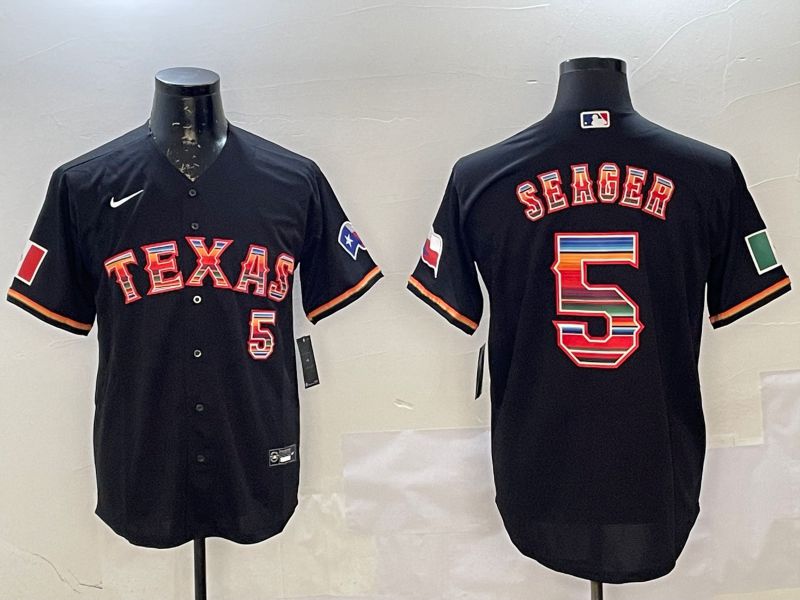 Men Texas Rangers 5 Seager Black Fashion Game 2025 Nike MLB Jersey style 1